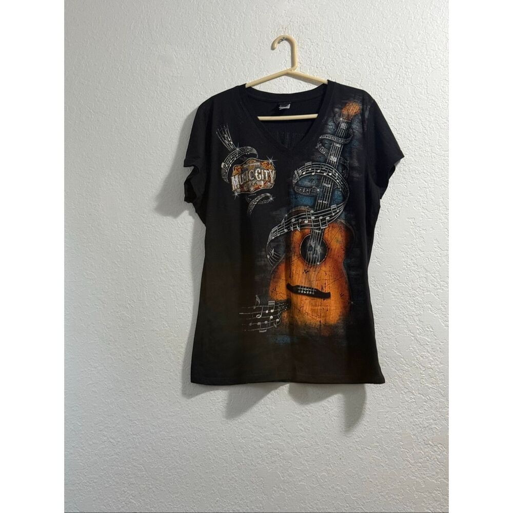 Harley Davidson Graphic Embellished Guitar T Shirt beaded Nashville XL